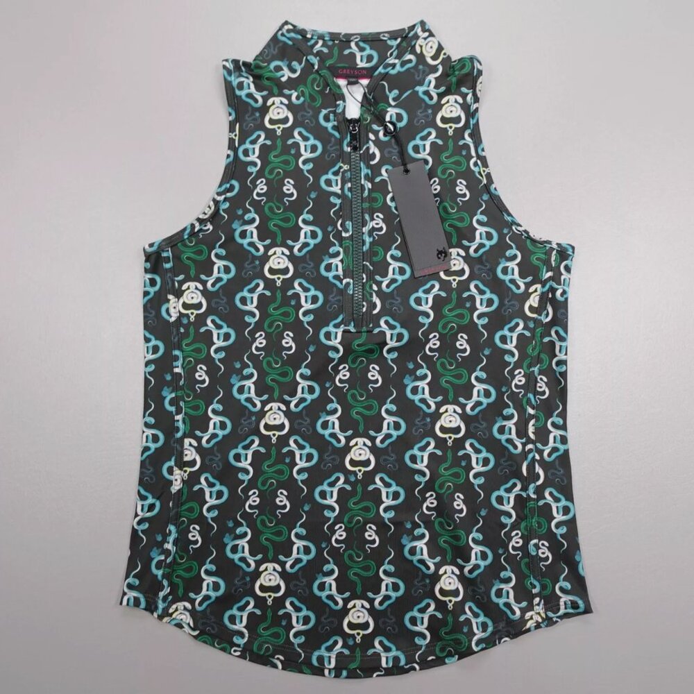 NWT Greyson Sleeveless Vesta Serpentine Mock Neck Top 1/4 Zip Jesper Snake S